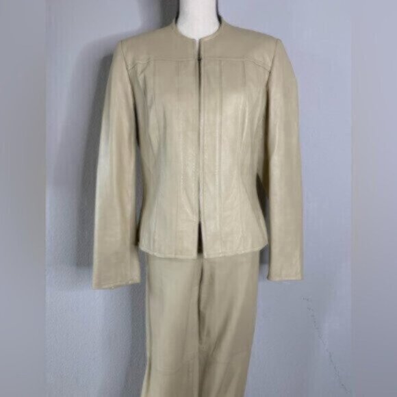 Carlisle 90s Vintage Genuine Leather Two Piece Pants Suit Set - Picture 9 of 13